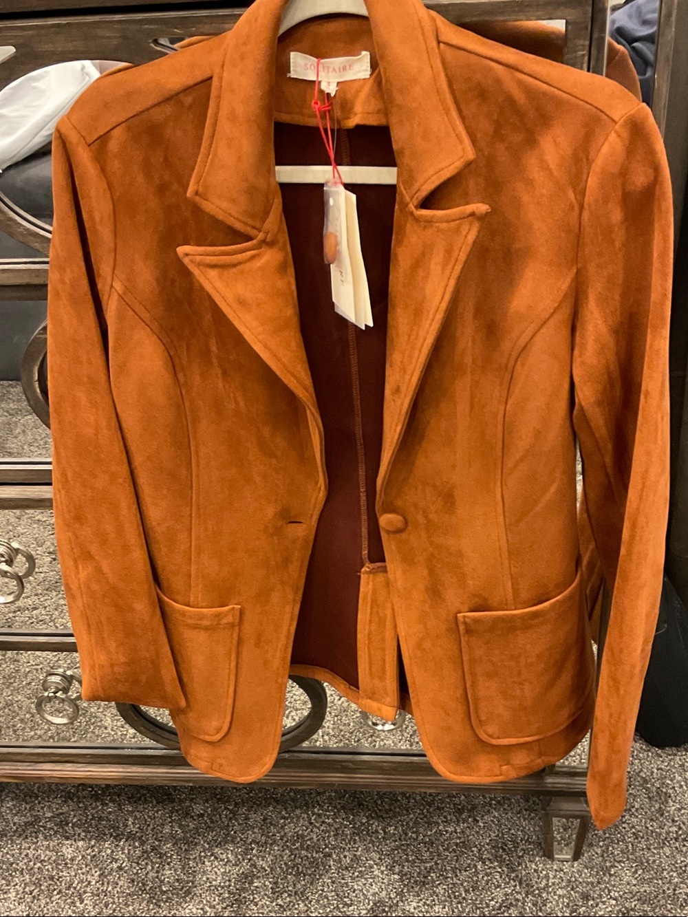 Solitaire Rust Orange Faux Suede Blazer